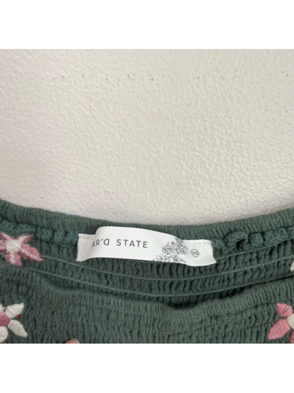 Altar'd State Olive Green Floral Smocked Peplum Blouse - Picture 3 of 4